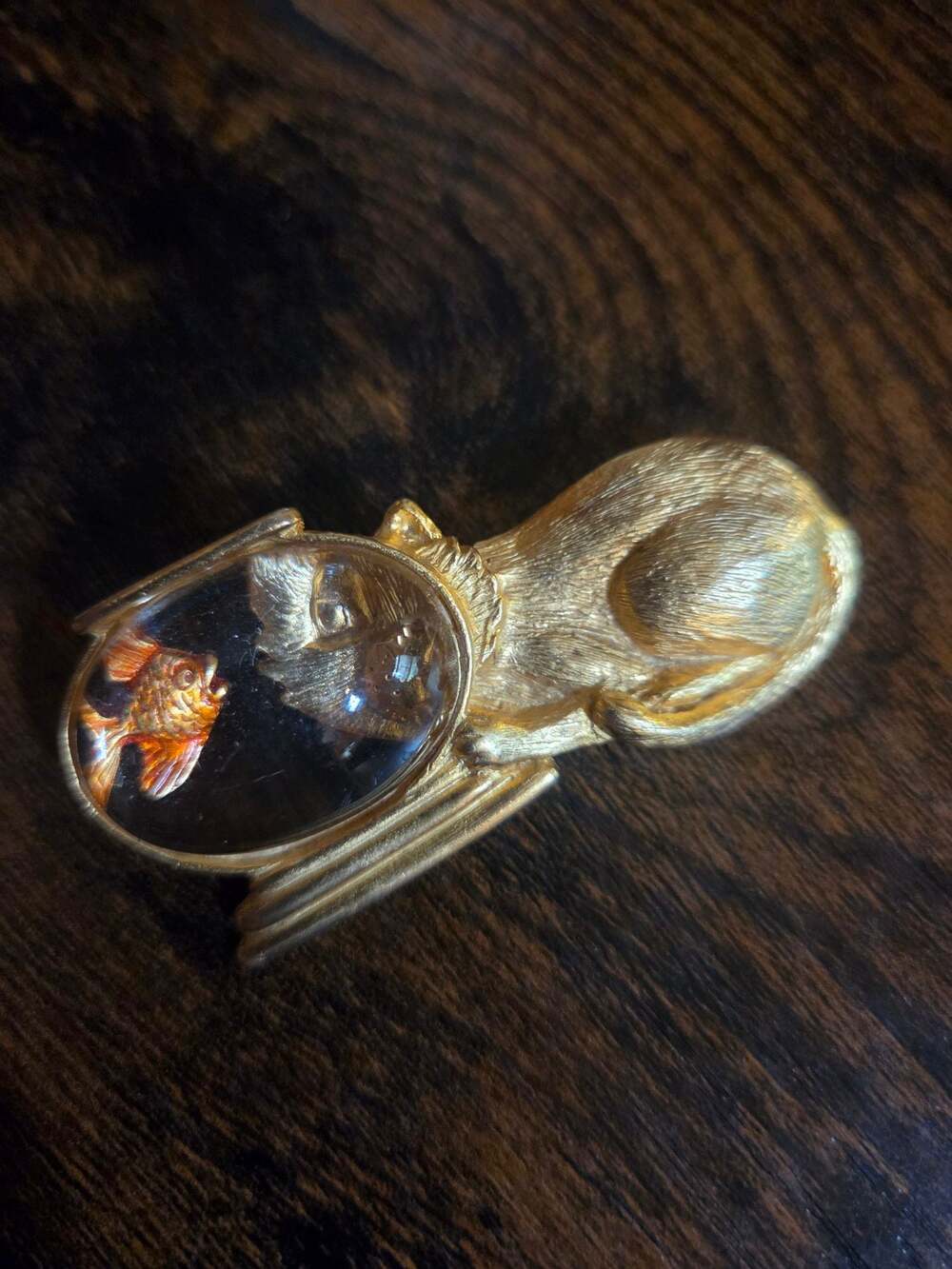 Jonette Jewelry JJ Cat and Lucite Fishbowl Jelly Belly Brooch Pin